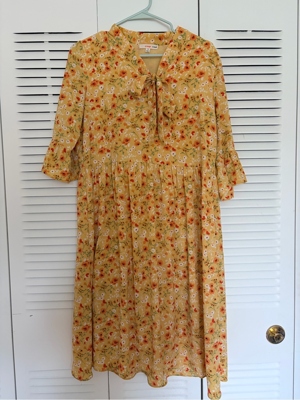 orange creek Yellow Floral Tie-Neck Dress Roolee